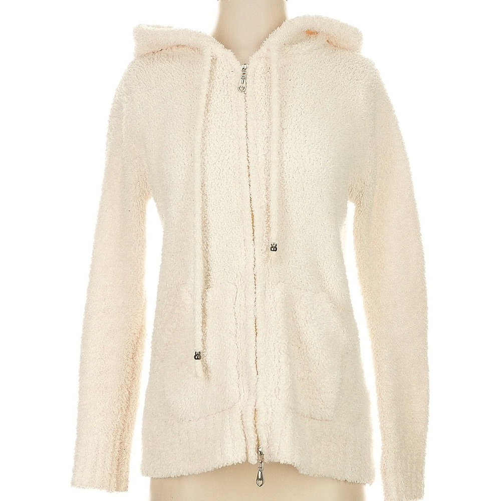 POL Ivory Fuzzy Hooded Cardigan S | Cozy Fall Full-Zip Sweater